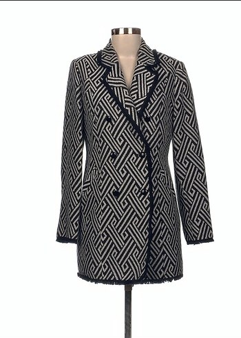 Kadın Gri Zebra Desenli Midi Blazer