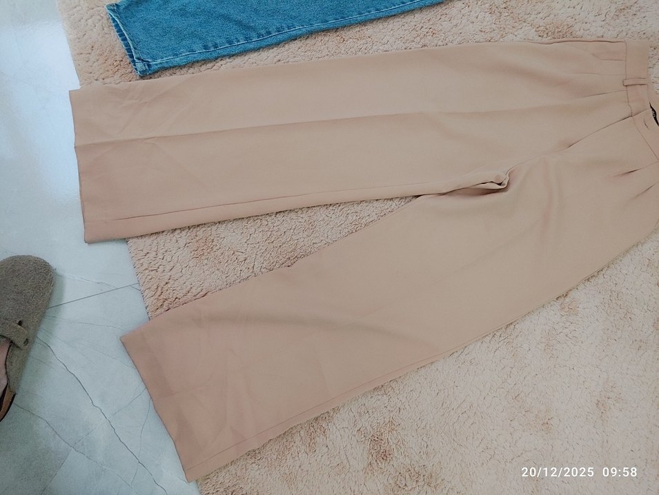 Tuba butuk palazzo Bej Kadın Kumaş Pantolon i Boy Rahat Kesim - Görsel 4