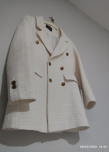 gold Düğmeli tüvit ekru Kadıni Blazer - Görsel 3