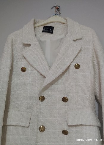 gold Düğmeli tüvit ekru Kadıni Blazer - Görsel 2