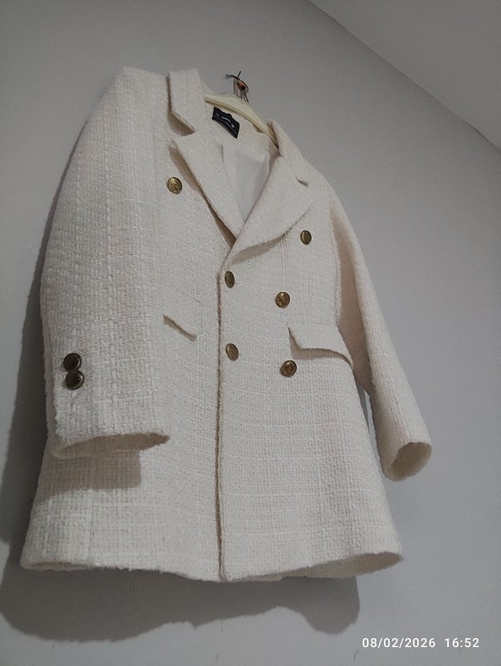 gold Düğmeli tüvit ekru Kadıni Blazer - Görsel 3