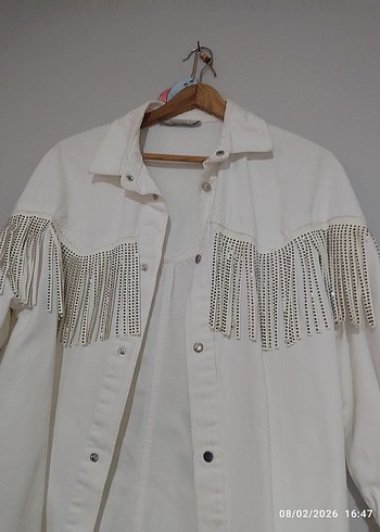 antrasit Düğmeli püskülü Kadın Denim Ceket - Görsel 4