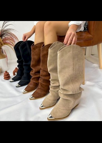 Deri Kadın Dizüstü Kemerli körüklü Topuklu Bot - Görsel 2