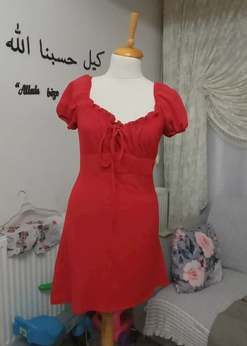 Kırmızı V Yakalı Bohem Midi Elbise