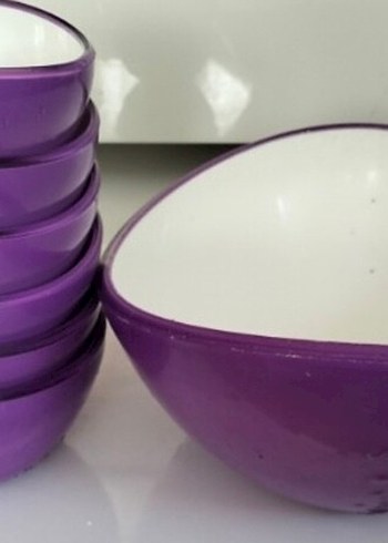 Mor Kenarlı Beyaz Tabak Seti - Görsel 2