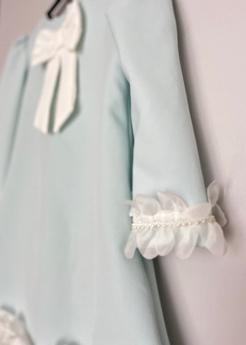 Uzun Kollu Mavi Kız Çocuk Elbise - Görsel 6