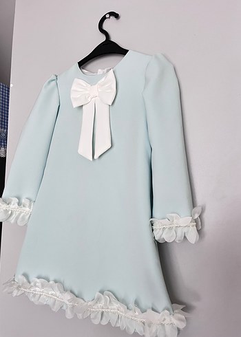 Uzun Kollu Mavi Kız Çocuk Elbise - Görsel 2