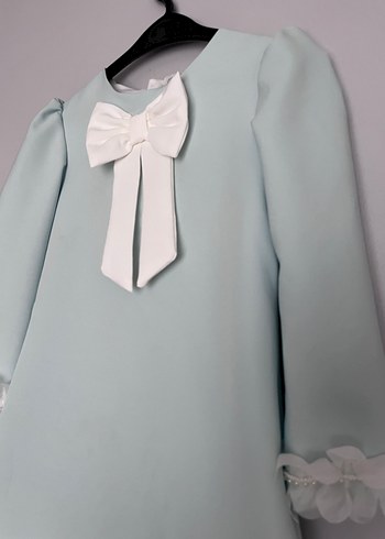 Uzun Kollu Mavi Kız Çocuk Elbise - Görsel 7