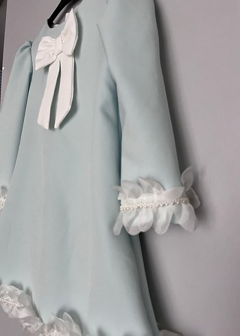 Uzun Kollu Mavi Kız Çocuk Elbise - Görsel 4