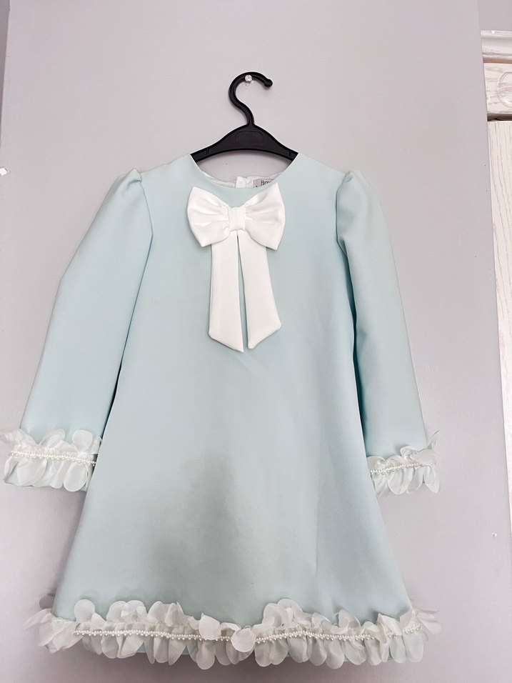 Uzun Kollu Mavi Kız Çocuk Elbise - Görsel 3