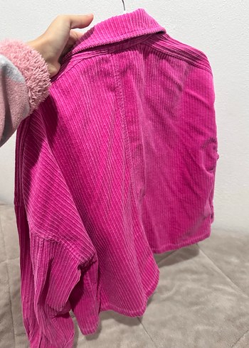 Düğmeli Pembe Kadın Gömlek ceket - Görsel 3