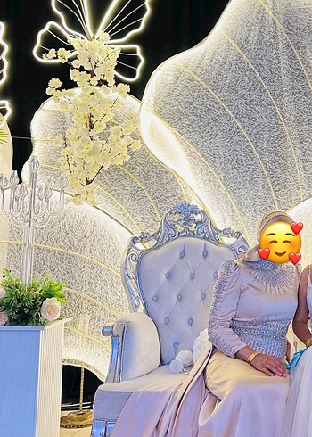 Bej İşlemeli Uzun Kollu Abiye Elbise - Görsel 2