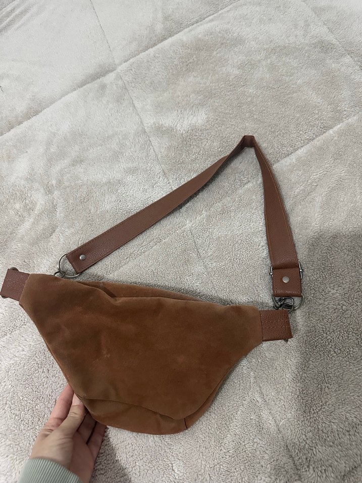Kahverengi Süet Kemerli Kadın Çapraz Çanta - Görsel 3