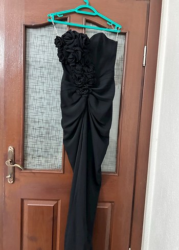 Siyah Straplez Uzun Kadın Gece Elbisesi - Görsel 4