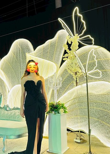 Siyah Straplez Uzun Kadın Gece Elbisesi - Görsel 2