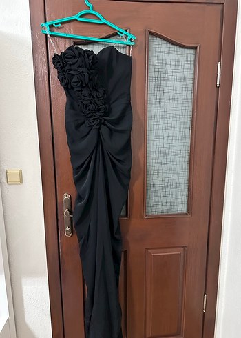 Siyah Straplez Uzun Kadın Gece Elbisesi - Görsel 3