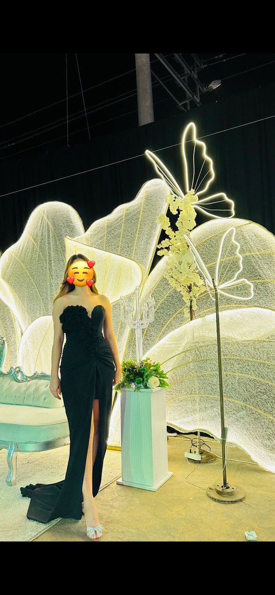 Siyah Straplez Uzun Kadın Gece Elbisesi - Görsel 2