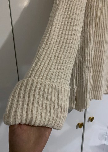 Diğer Bej Örgü Kadın Kazak Yarım Fermuarlı