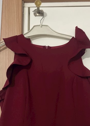 Bordo Fırfırlı Midi Abiye Elbise - Görsel 4