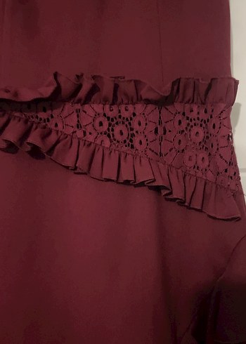 Bordo Fırfırlı Midi Abiye Elbise - Görsel 3