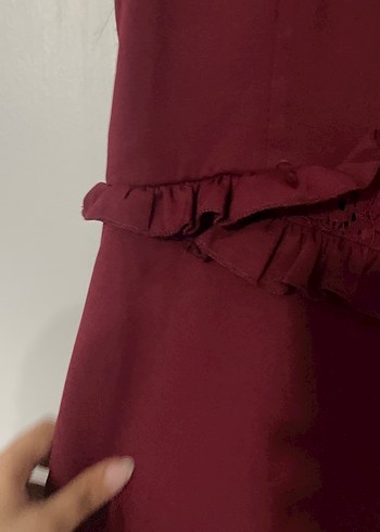 Bordo Fırfırlı Midi Abiye Elbise - Görsel 7