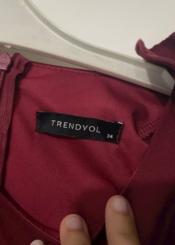 Bordo Fırfırlı Midi Abiye Elbise - Görsel 5