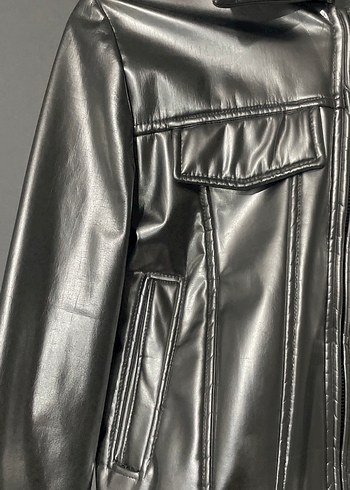 Gri Parlak Deri Kadın Ceket - Görsel 5