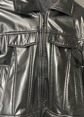 Gri Parlak Deri Kadın Ceket - Görsel 2