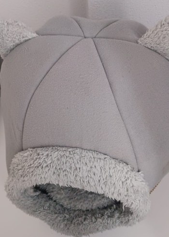 Gri Peluş Kedi Yatağı Kulaklı - Görsel 4