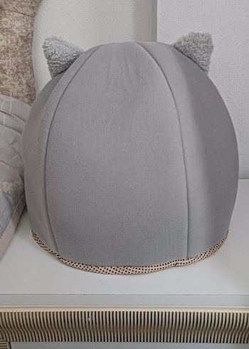 Gri Peluş Kedi Yatağı Kulaklı - Görsel 2