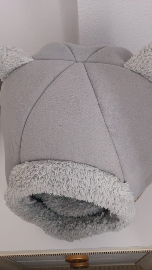 Gri Peluş Kedi Yatağı Kulaklı - Görsel 4