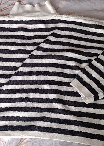 Çizgili Polo Yaka Kadın Kazak - Görsel 3