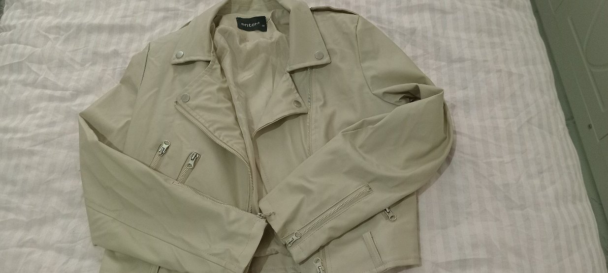 Bej Kadın Deri Ceket Düğmeli Midi Boy - Görsel 3