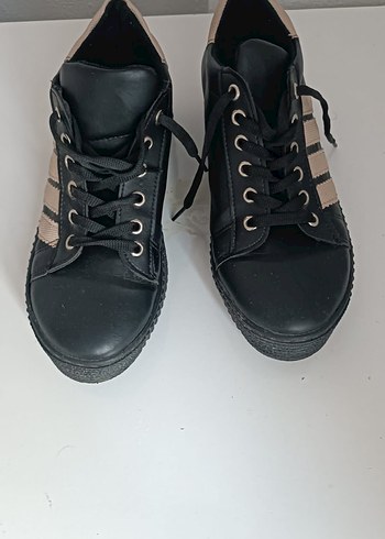 Siyah Bej çizgili kafın ayakkabı - Görsel 2