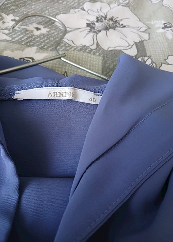 Armine Kapüşonlu Uzun Mavi Fermuarlı Ceket