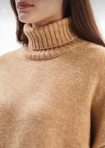 Bej Balıkçı Yaka Kadın Örgü Yün Kazak - Görsel 3