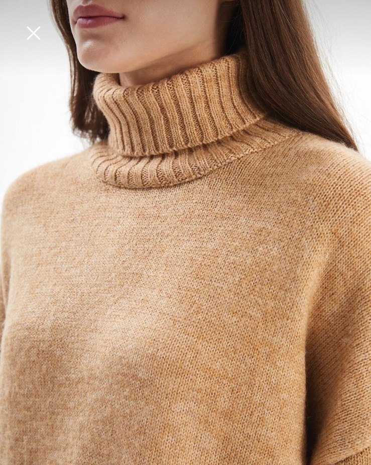 Bej Balıkçı Yaka Kadın Örgü Yün Kazak - Görsel 3