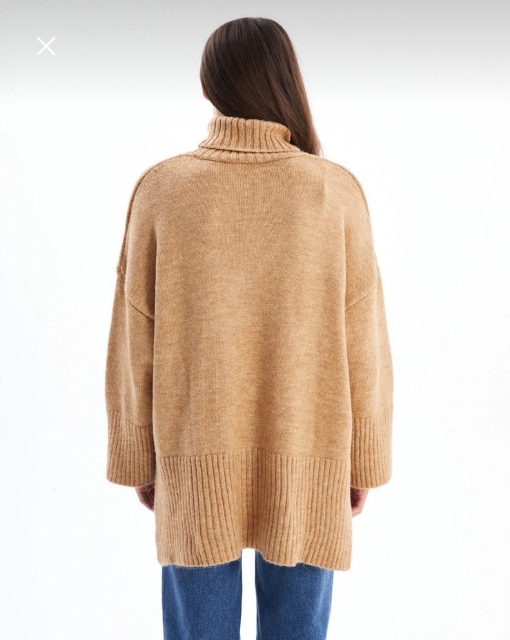 Bej Balıkçı Yaka Kadın Örgü Yün Kazak - Görsel 4