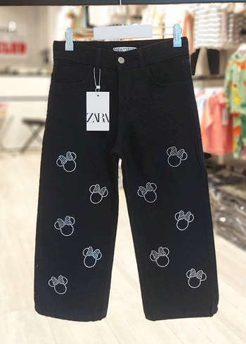 ZARA Kız Çocuk Siyah Baskılı Bol Kesim Denim Pantolon
