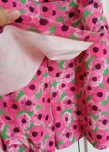 34 Beden Çiçek desenli Pembe mini elbise 
