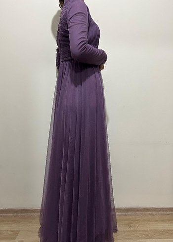 Mor Drapeli Uzun Abiye Elbise - Görsel 2
