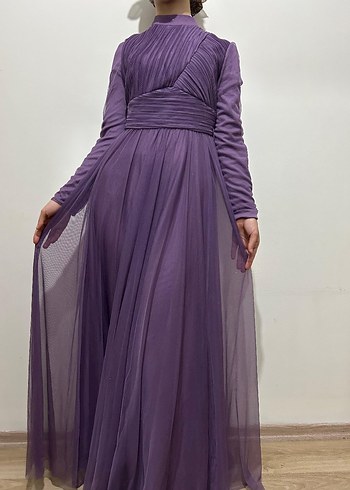 Mor Drapeli Uzun Abiye Elbise - Görsel 7