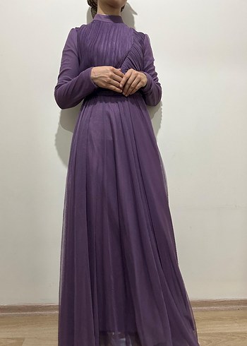 Mor Drapeli Uzun Abiye Elbise - Görsel 4