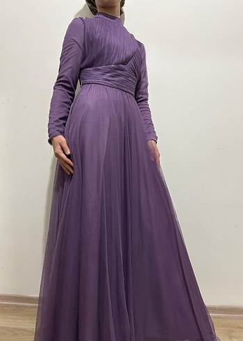 Mor Drapeli Uzun Abiye Elbise - Görsel 5