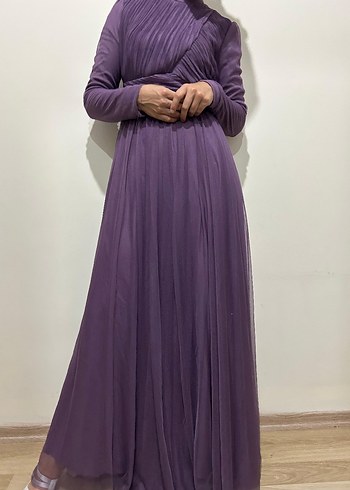 Mor Drapeli Uzun Abiye Elbise - Görsel 6