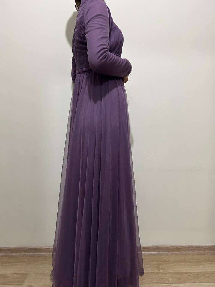 Mor Drapeli Uzun Abiye Elbise - Görsel 2