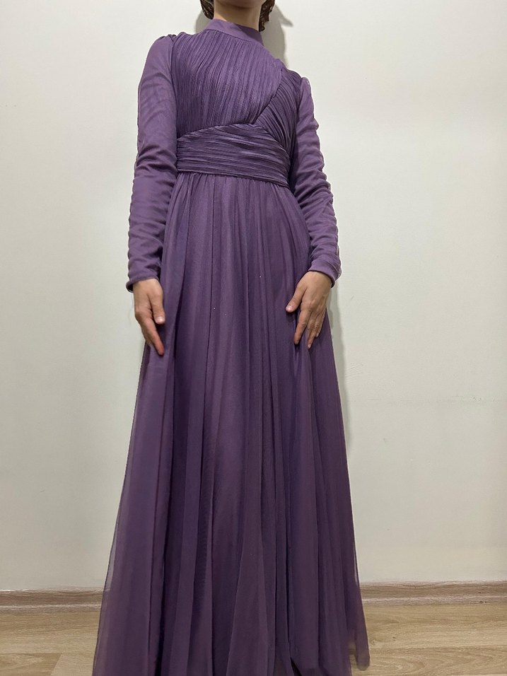 Mor Drapeli Uzun Abiye Elbise - Görsel 3