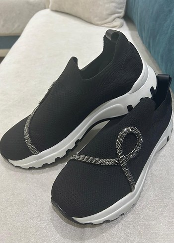 Siyah Elastik Spor Stiletto Topuklu Sneakers - Görsel 3