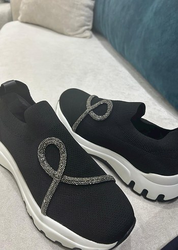 Siyah Elastik Spor Stiletto Topuklu Sneakers - Görsel 4