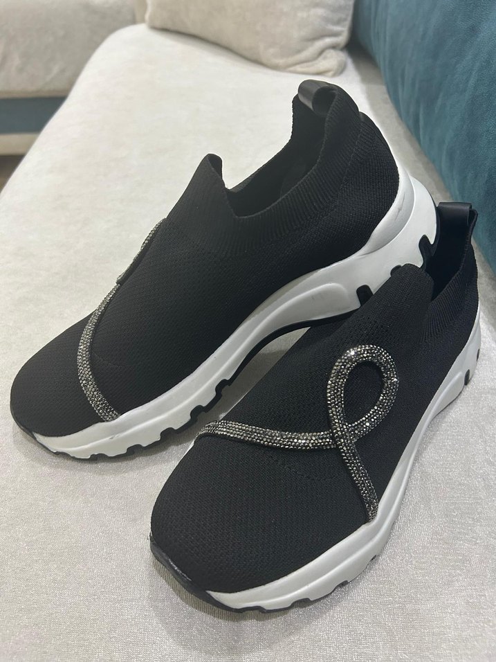 Siyah Elastik Spor Stiletto Topuklu Sneakers - Görsel 3